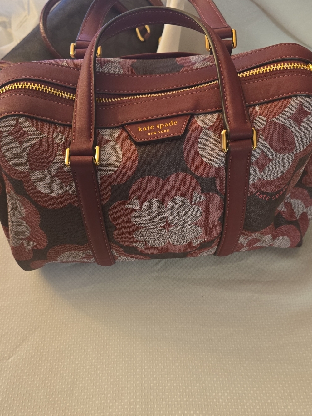 kate spade floral canvas satchel in burgundy and blush